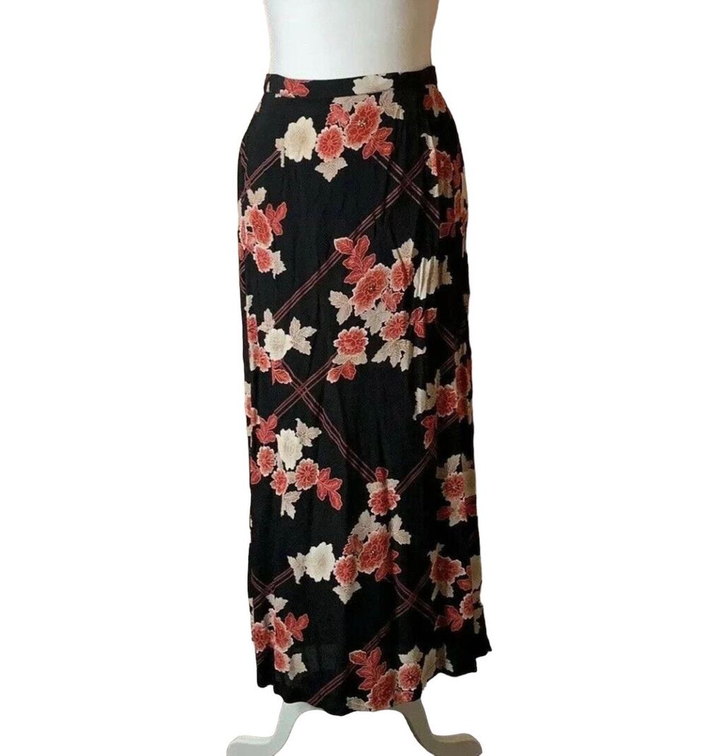 vintage Kathie Lee Collection black floral Maxi Skirt maxi fairy whimsigoth Sz 8